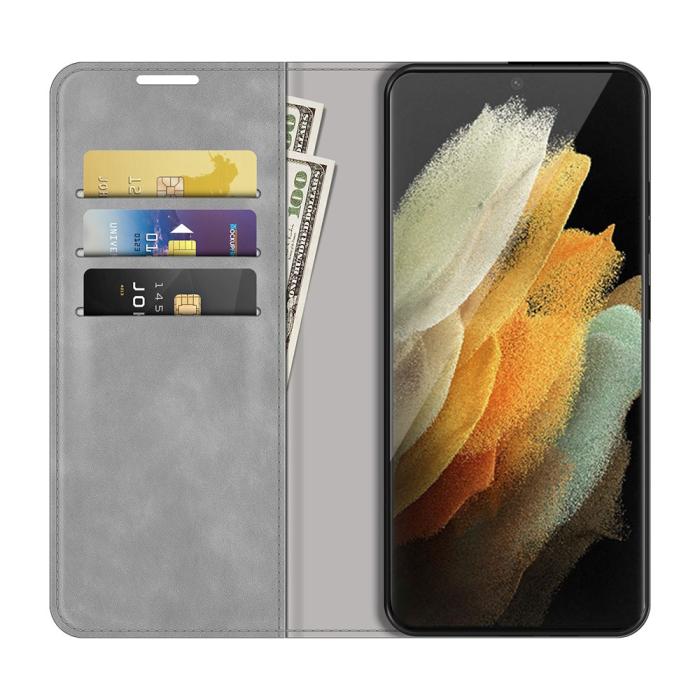 Bild 4, Samsung Galaxy S22 Ultra Fodral Flip Läder Grå
