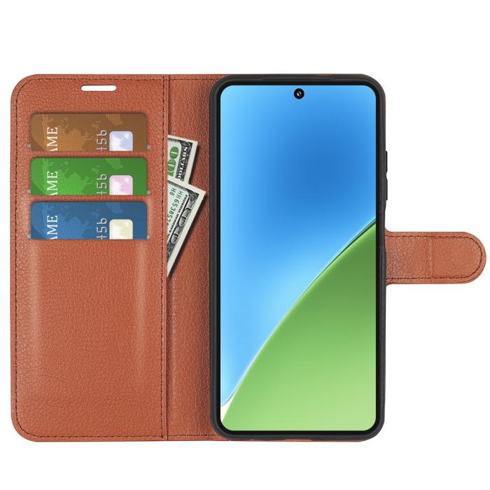 Bild 2, Xiaomi 15 Fodral Litchi Läder Brun