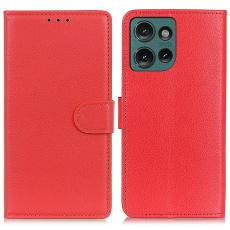 Motorola Edge 50 Fodral Litchi L&auml;der R&ouml;d