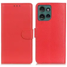 Motorola Edge 50 Fodral Litchi L&auml;der R&ouml;d