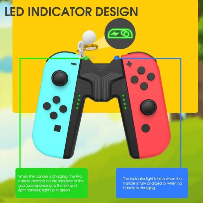 Bild 2, AOLION Nintendo Switch Joy-Con Charging Grip LED Vit
