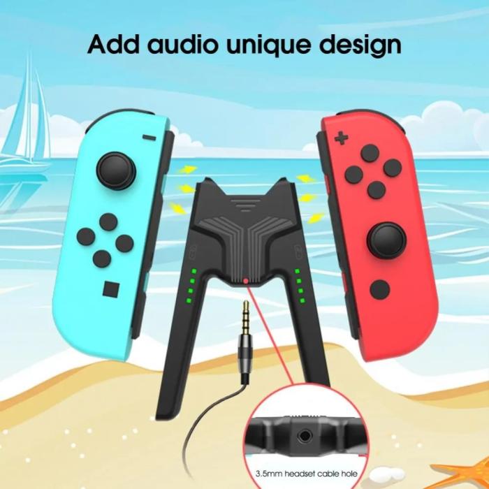 Bild 3, AOLION Nintendo Switch Joy-Con Charging Grip LED Vit