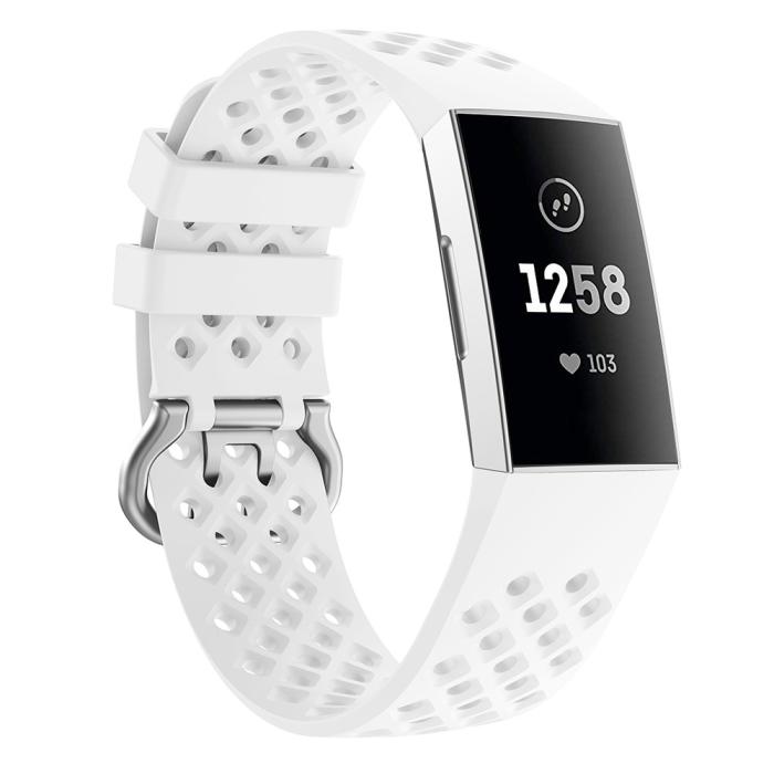 Bild 4, Silikon Armband Ihåligt Fitbit Charge 3 / 4 Vit
