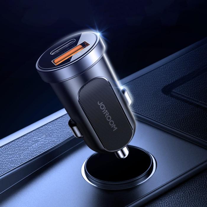 Bild 2, Joyroom Mini 30W 5A PD QC USB-C / USB Billaddare - Mörk Blå