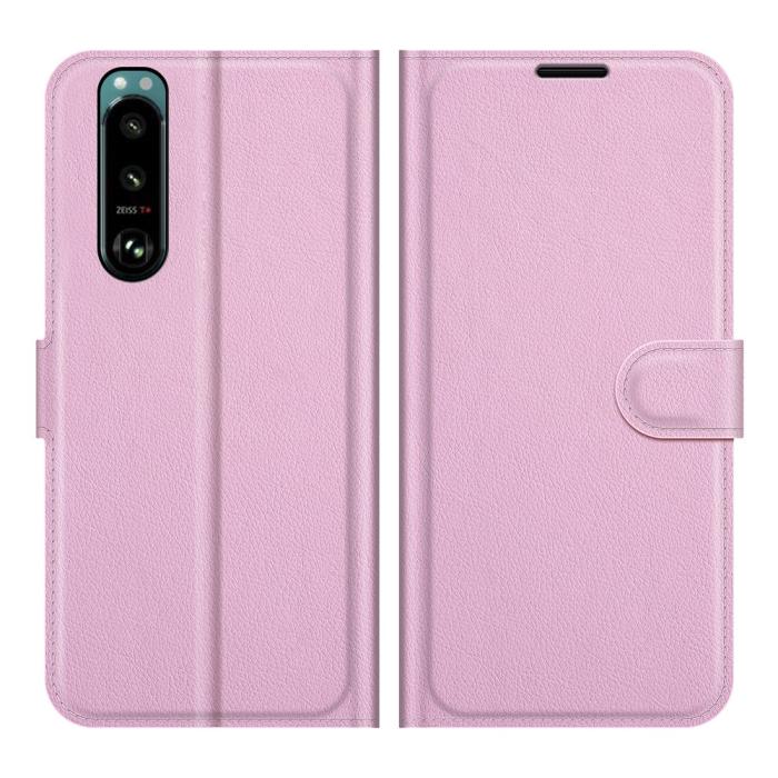 Bild 1, Sony Xperia 5 III Fodral Litchi Läder Ljus Rosa