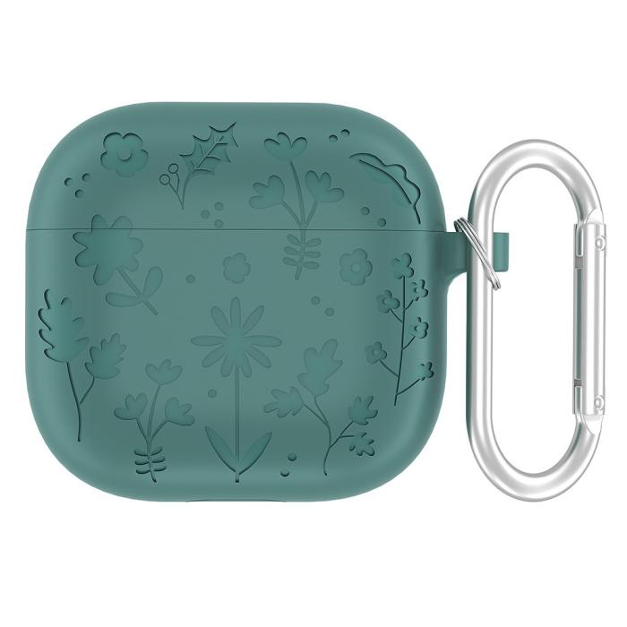 Bild 1, AirPods 4 Skal Med Motiv Blommor Silikon Mörk Grön