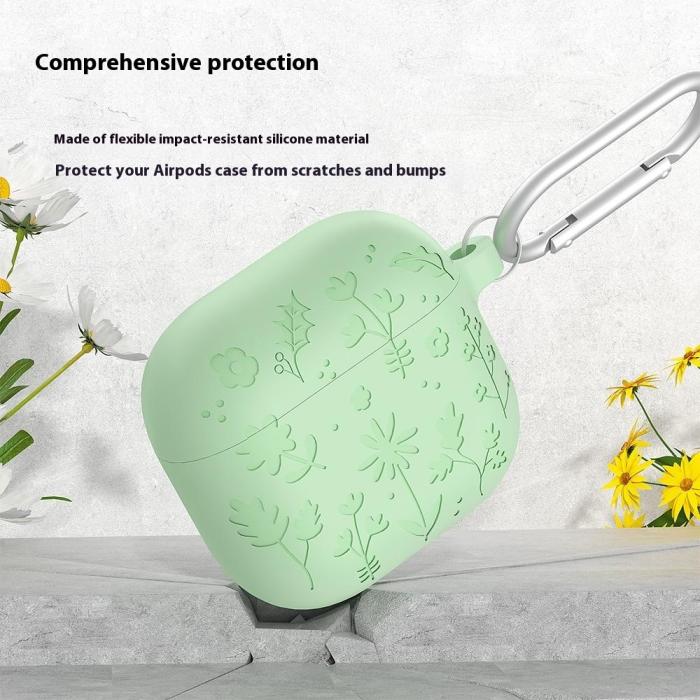 Bild 2, AirPods 4 Skal Med Motiv Blommor Silikon Mörk Grön