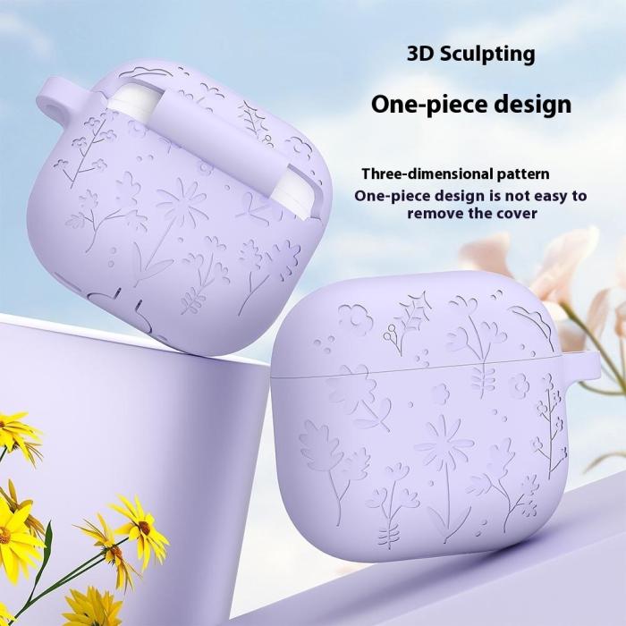 Bild 3, AirPods 4 Skal Med Motiv Blommor Silikon Mörk Grön