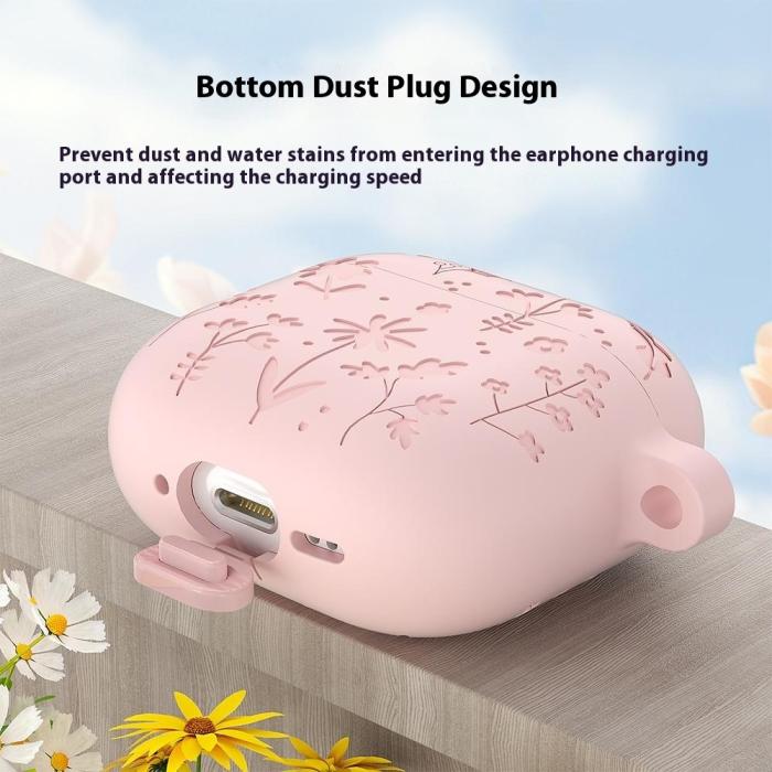 Bild 4, AirPods 4 Skal Med Motiv Blommor Silikon Mörk Grön