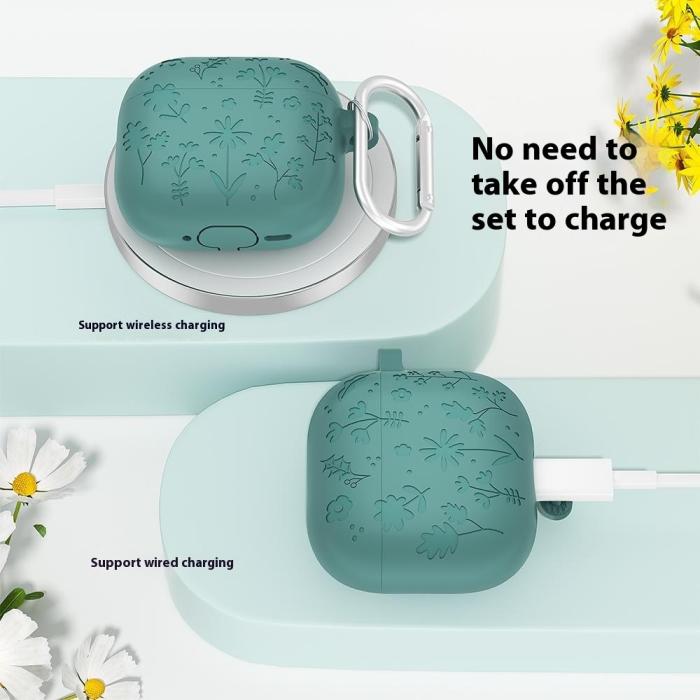 Bild 6, AirPods 4 Skal Med Motiv Blommor Silikon Mörk Grön