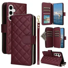 Samsung Galaxy S25 Fodral Rhombus L&auml;der Vinr&ouml;d