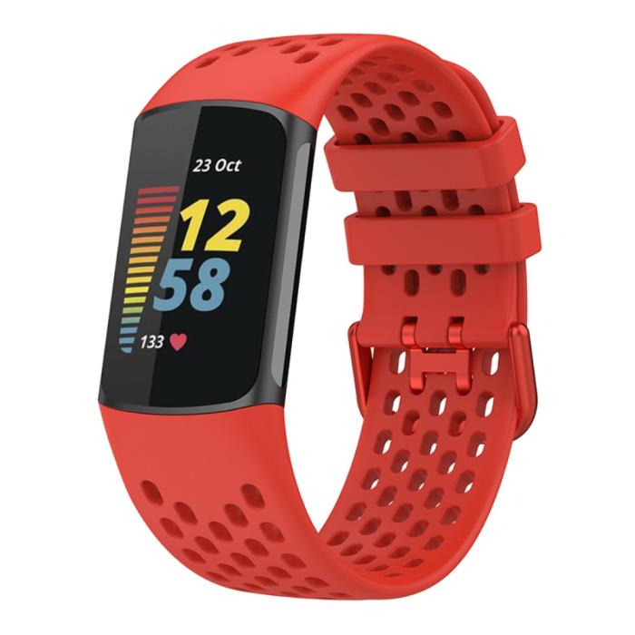 Bild 3, Fitbit Charge 6 / 5 Armband Silikon Ihåligt Röd