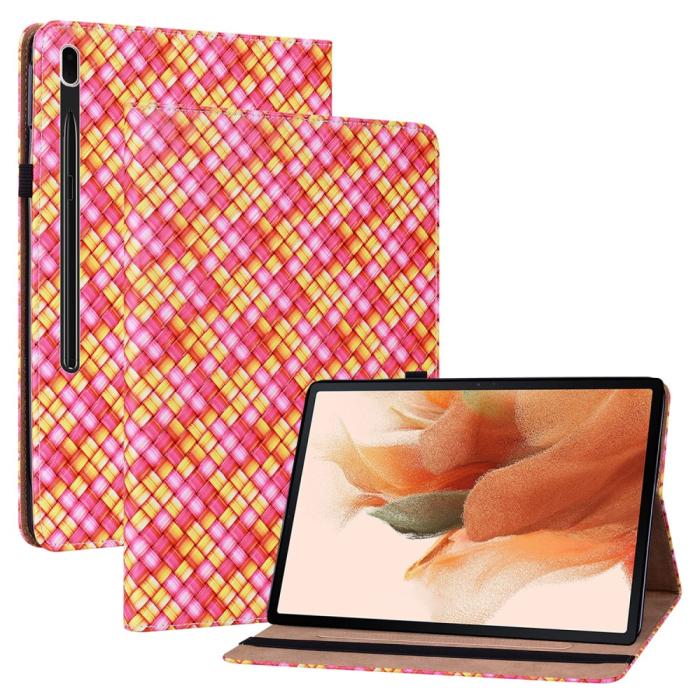 Bild 1, Samsung Galaxy Tab S7 Plus / Tab S8 Plus Fodral Vävd Textur Rosa/Gul