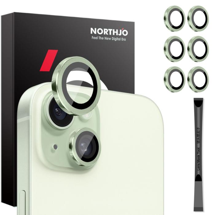 Bild 1, NORTHJO iPhone 15/15 Plus/14/14 Plus Linsskydd 3-PACK Grön