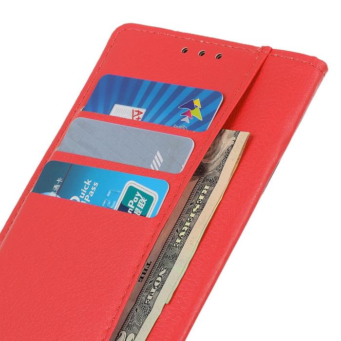 Bild 4, Motorola Edge 50 Fodral Litchi Läder Röd