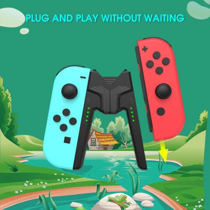 Bild 6, AOLION Nintendo Switch Joy-Con Charging Grip LED Vit