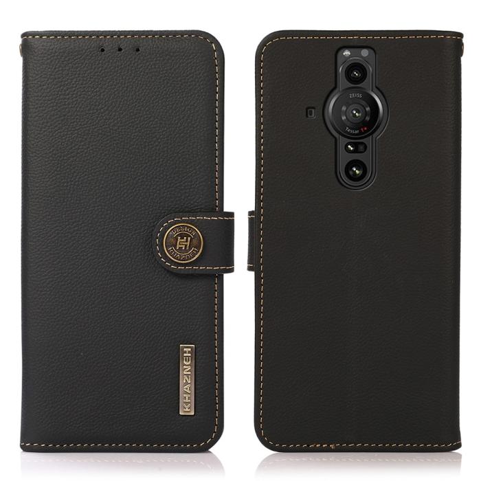 Bild 1, KHAZNEH Sony Xperia Pro-I Fodral Äkta Läder Litchi Svart