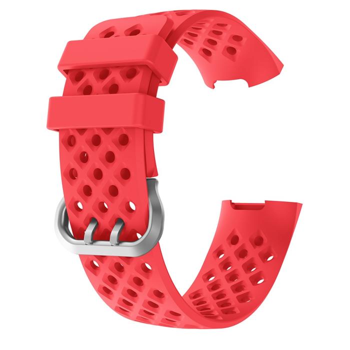 Bild 1, Silikon Armband Ihåligt Fitbit Charge 3 / 4 Röd