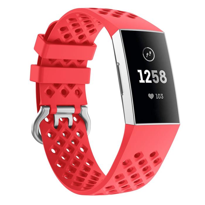 Bild 4, Silikon Armband Ihåligt Fitbit Charge 3 / 4 Röd