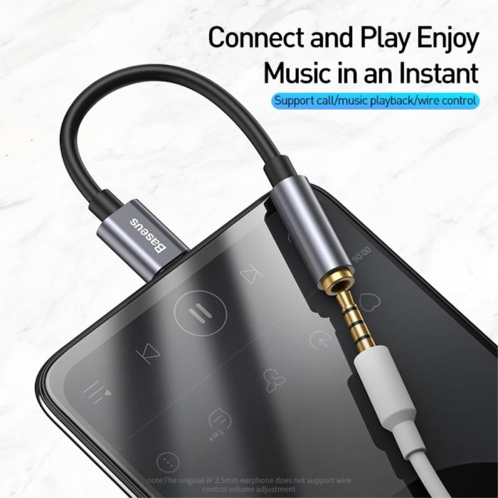 Bild 4, BASEUS USB-C till 3.5mm AUX Adapter, DAC Mörk Grå