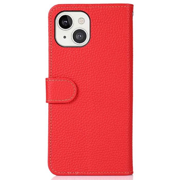 Bild 6, KHAZNEH iPhone 15 Fodral Litchi Äkta Läder Röd