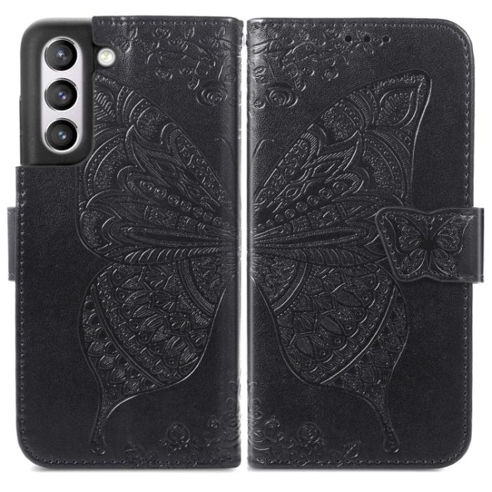 Bild 2, Samsung Galaxy S21 FE Fodral Big Butterfly Läder Svart