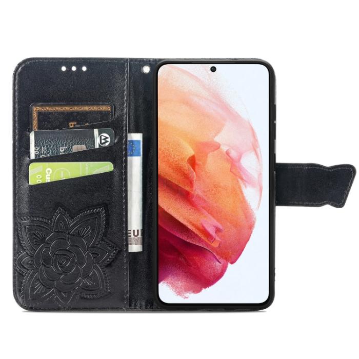 Bild 3, Samsung Galaxy S21 FE Fodral Big Butterfly Läder Svart