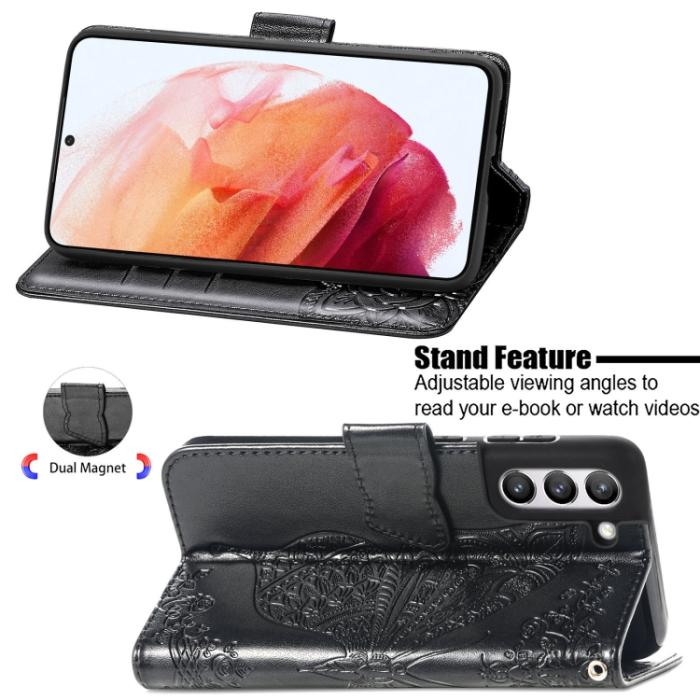 Bild 4, Samsung Galaxy S21 FE Fodral Big Butterfly Läder Svart