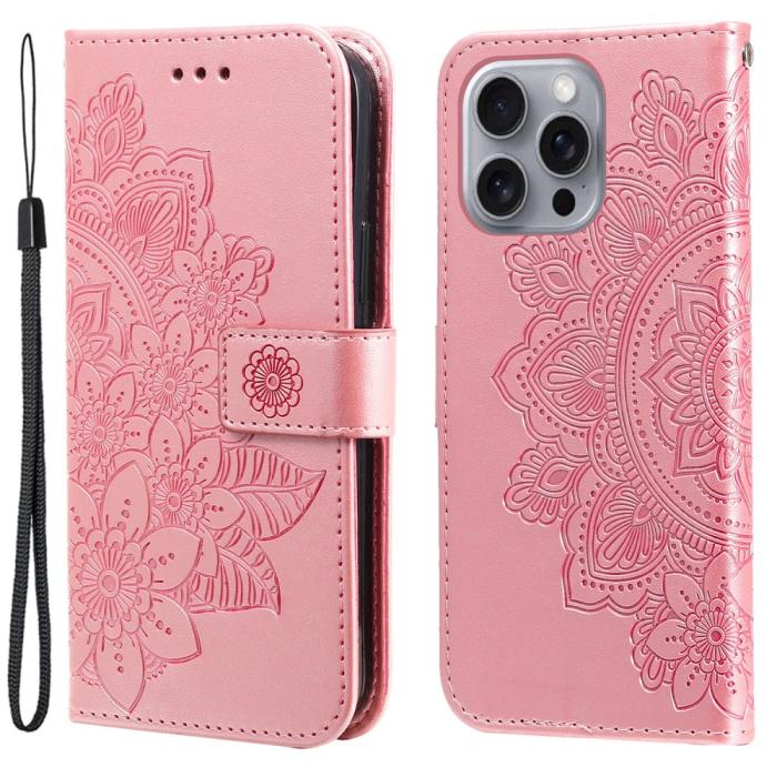 Bild 1, iPhone 16 Pro Fodral Mandala Läder Roséguld