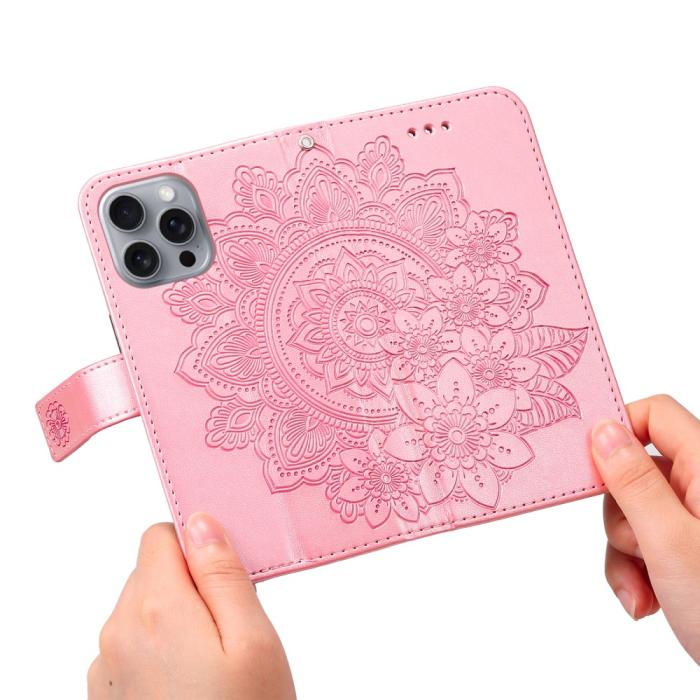 Bild 5, iPhone 16 Pro Fodral Mandala Läder Roséguld