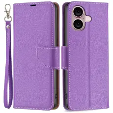 iPhone 16 Plus Fodral Litchi Shark L&auml;der Lila