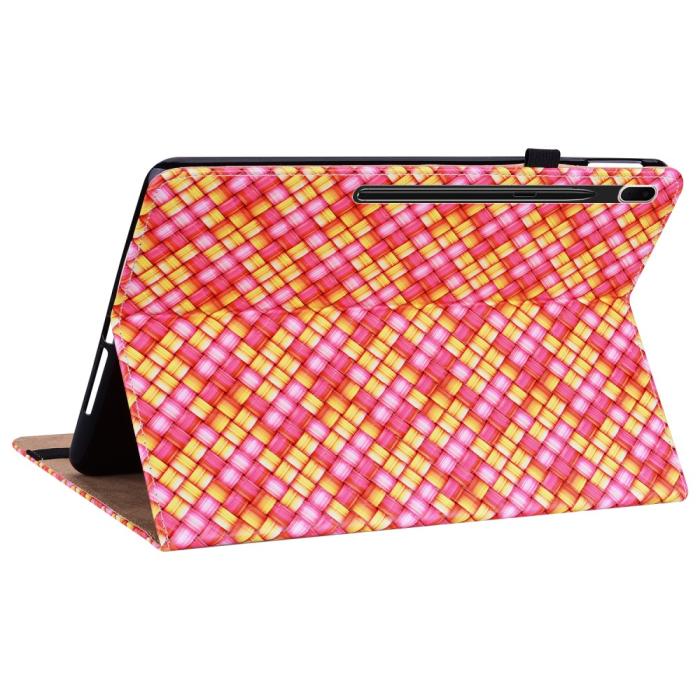 Bild 5, Samsung Galaxy Tab S7 Plus / Tab S8 Plus Fodral Vävd Textur Rosa/Gul