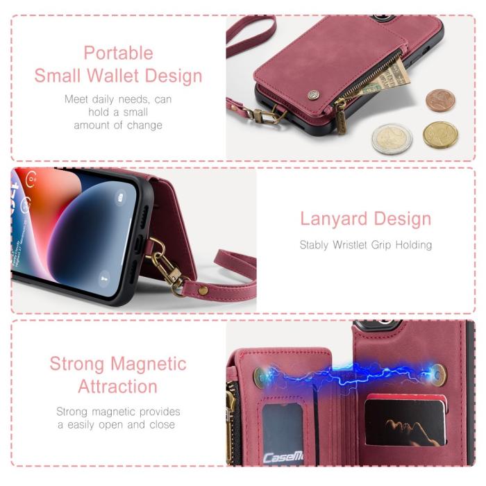 Bild 4, CASEME iPhone 15 Plus Skal RFID Med Plånbok Vinröd