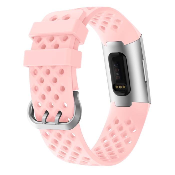 Bild 2, Silikon Armband Ihåligt Fitbit Charge 3 / 4 Ljus Rosa
