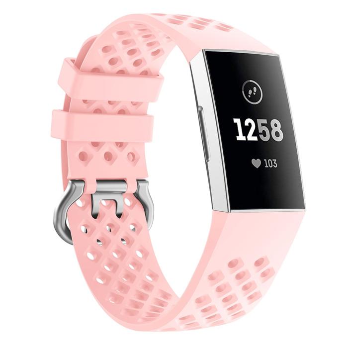 Bild 4, Silikon Armband Ihåligt Fitbit Charge 3 / 4 Ljus Rosa