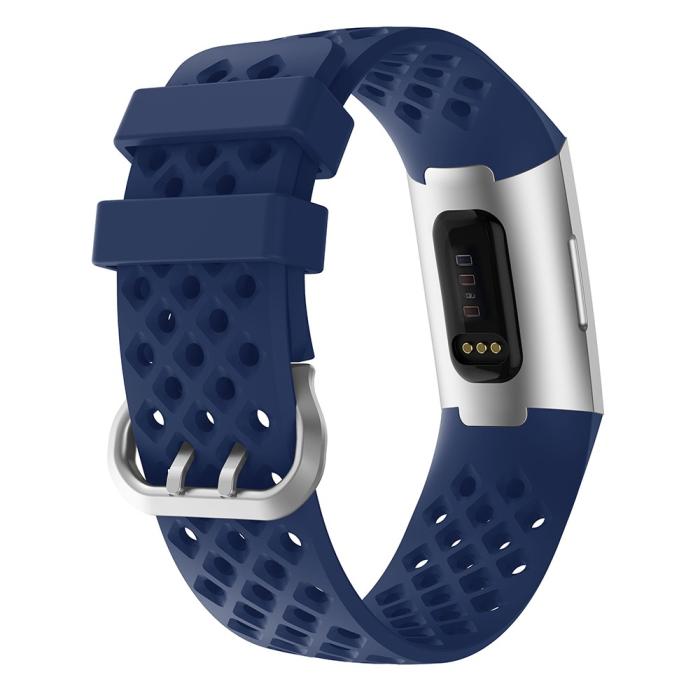 Bild 2, Silikon Armband Ihåligt Fitbit Charge 3 / 4 Mörk Blå