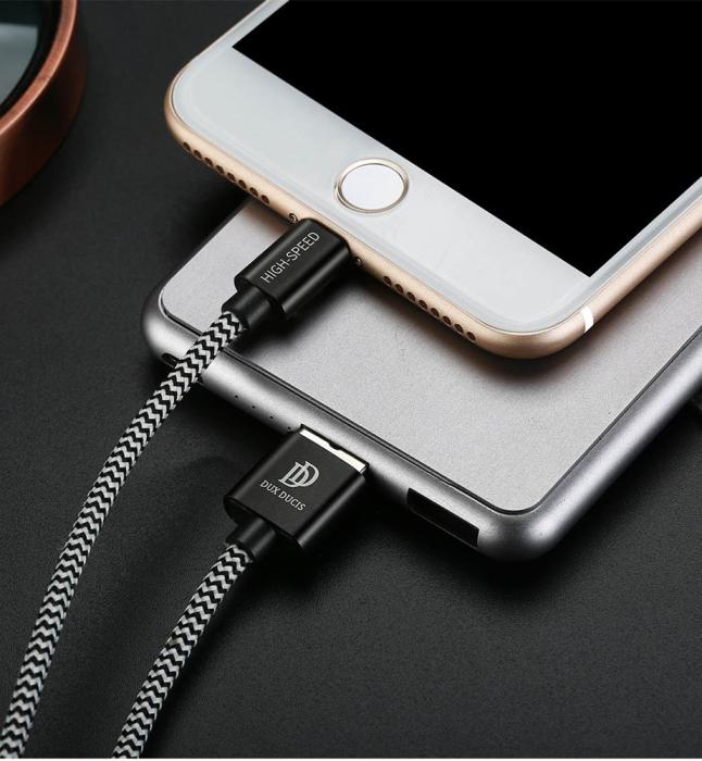 Bild 4, DUX DUCIS 3M Lightning Kabel Quick Charge - Svart/Vit