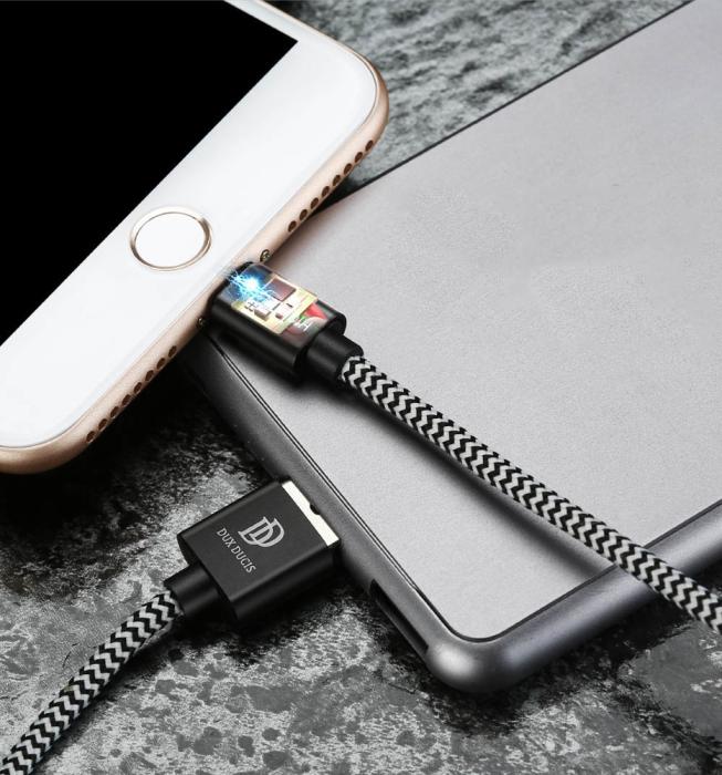 Bild 2, DUX DUCIS 1M Lightning Kabel Quick Charge - Svart/Vit