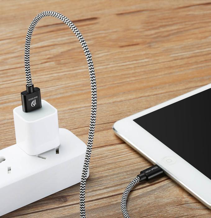 Bild 3, DUX DUCIS 1M Lightning Kabel Quick Charge - Svart/Vit