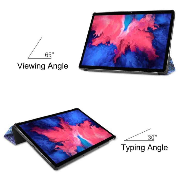 Bild 3, Lenovo Tab P11 / P11 Plus - Tri-Fold Läder Fodral - Brush Painting