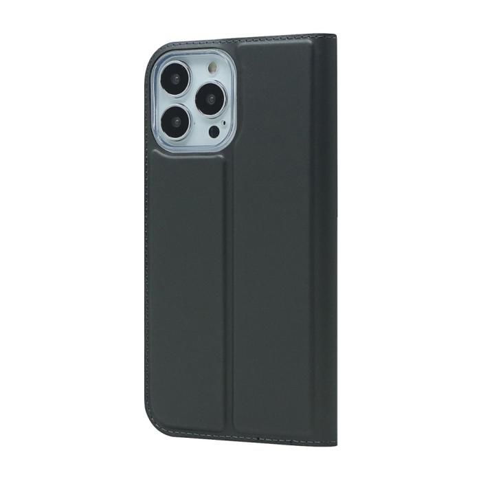 Bild 3, iPhone 13 Pro - Silkeslent Läder Flip Fodral - Svart