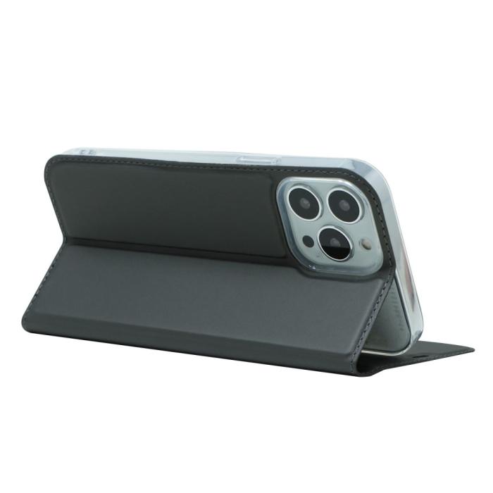 Bild 5, iPhone 13 Pro - Silkeslent Läder Flip Fodral - Svart
