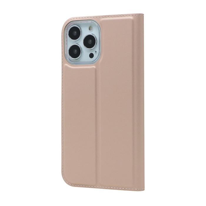Bild 3, iPhone 13 Pro - Silkeslent Läder Flip Fodral - Roséguld