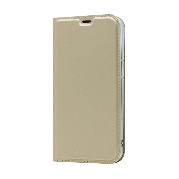 Bild 2, iPhone 13 Pro - Silkeslent Läder Flip Fodral - Guld