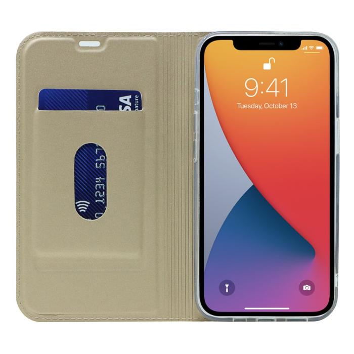 Bild 4, iPhone 13 Pro - Silkeslent Läder Flip Fodral - Guld