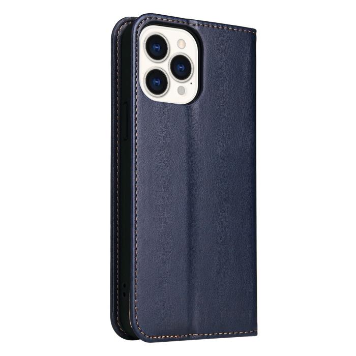Bild 3, iPhone 13 Pro - Läder Flip Fodral - Blå