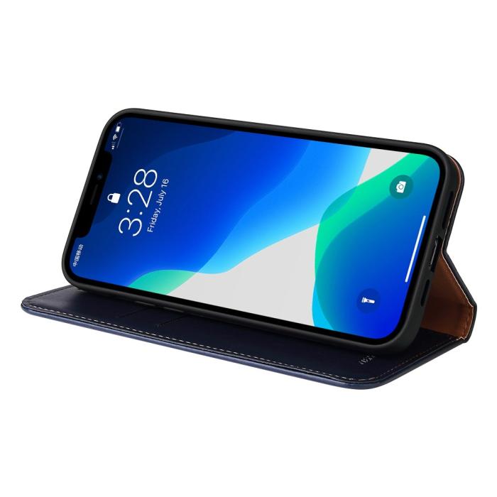 Bild 6, iPhone 13 Pro - Läder Flip Fodral - Blå