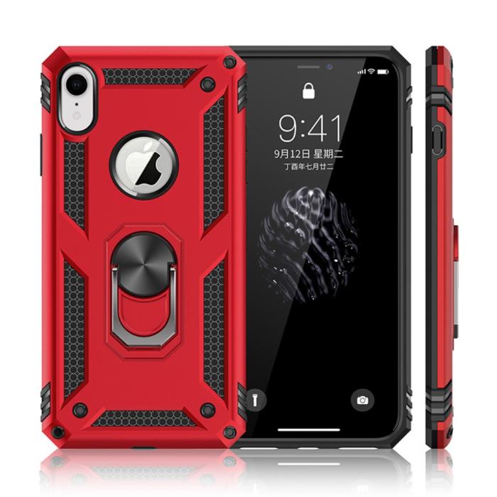 Bild 2, iPhone XR - Hybrid Armor Ring Skal - Röd
