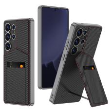GKK Galaxy S25 Ultra Skal Kickstand Med Korth&aring;llare Kolfiber Textur