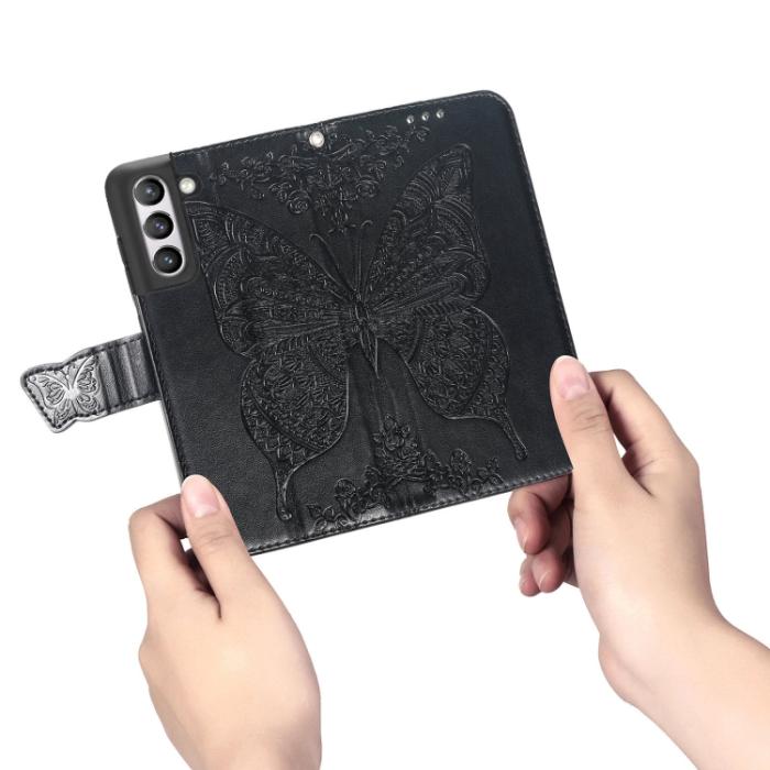 Bild 5, Samsung Galaxy S21 FE Fodral Big Butterfly Läder Svart